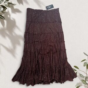 Kommotion NY Brown Metallic Stripe Tiered Maxi Skirt Y2K Boho Cotton XL NWT